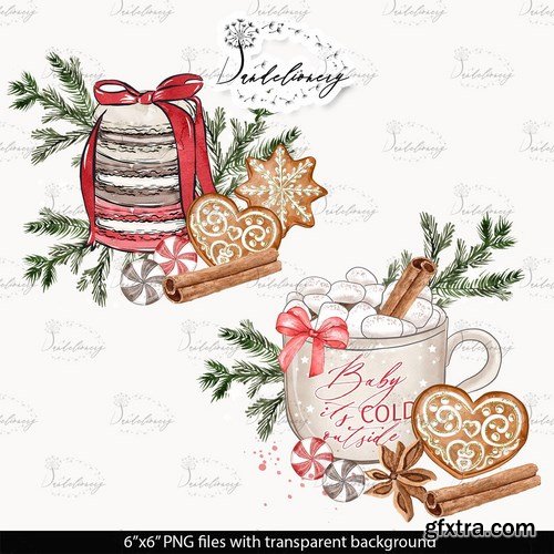 Gingerbread Watercolor Clipart