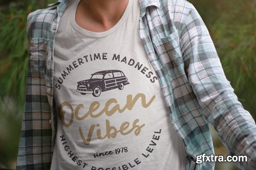 Ocean Vibes, Retro Surfing Print Design, T-Shirt