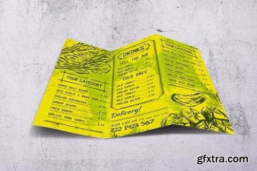 Vintage Vegan Trifold Food Menu A4 & US Letter