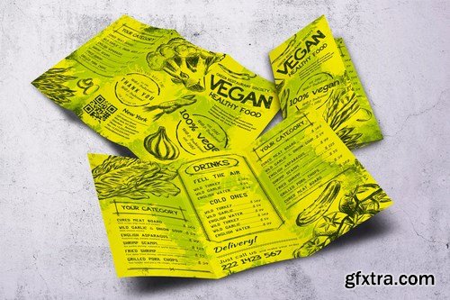 Vintage Vegan Trifold Food Menu A4 & US Letter