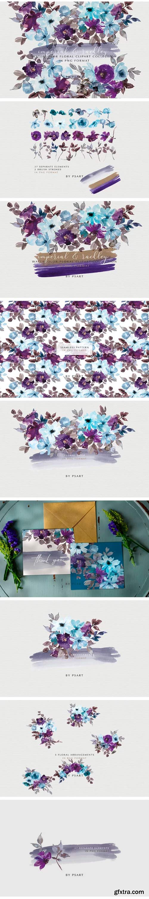 Purple & Blue Watercolor Floral Set 2020162