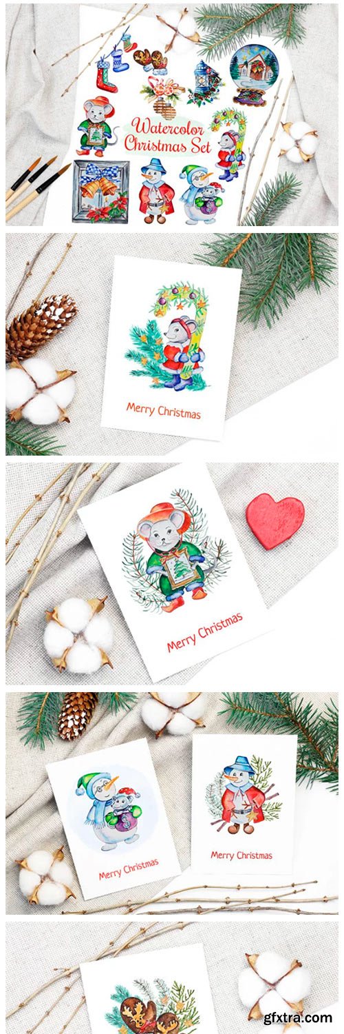 Christmas Watercolor Characters Set 2028906