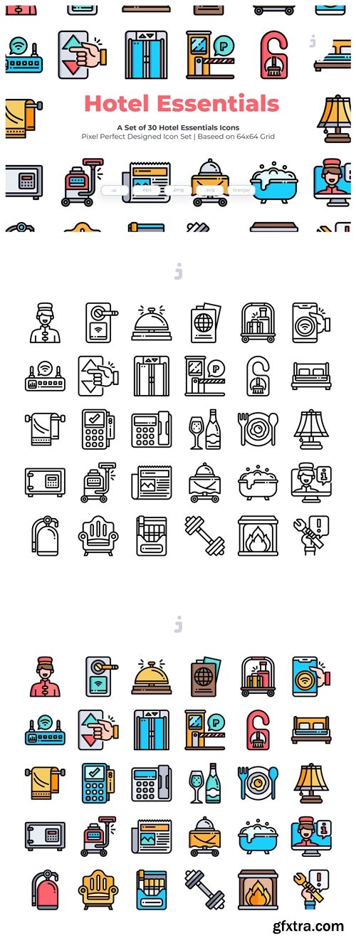 30 Hotel Essentials Icons