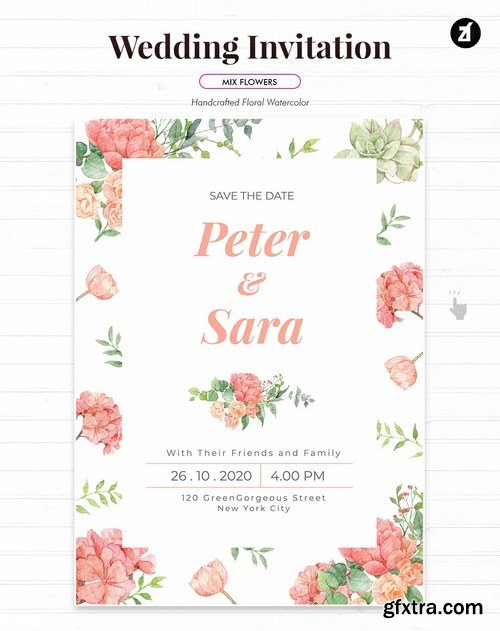 Floral Hand-drawn Watercolor Wedding Invitation