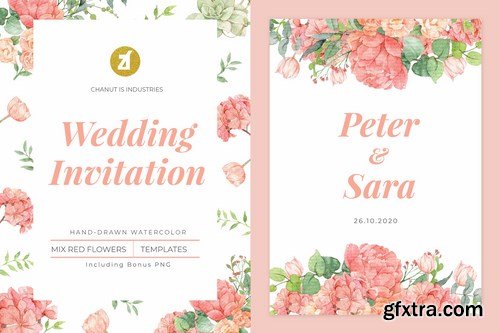 Floral Hand-drawn Watercolor Wedding Invitation