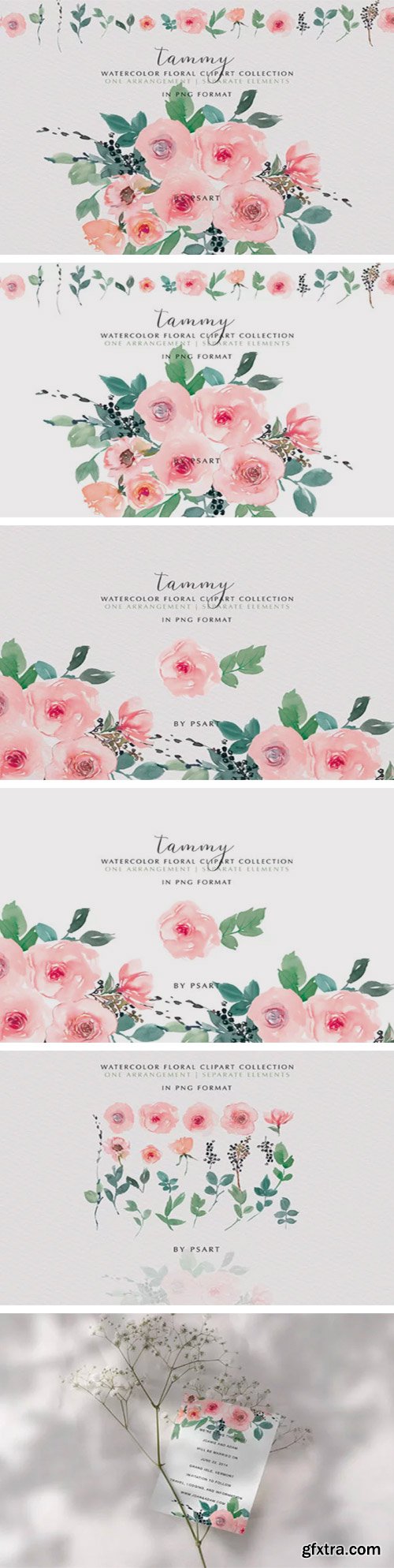 Pink Blush Watercolor Floral Clipart Set 2040266