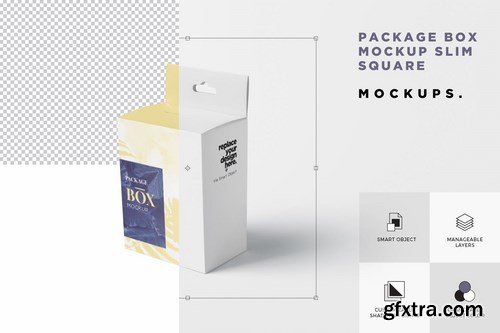 Package Box Mockup Set - Slim Square with Hanger