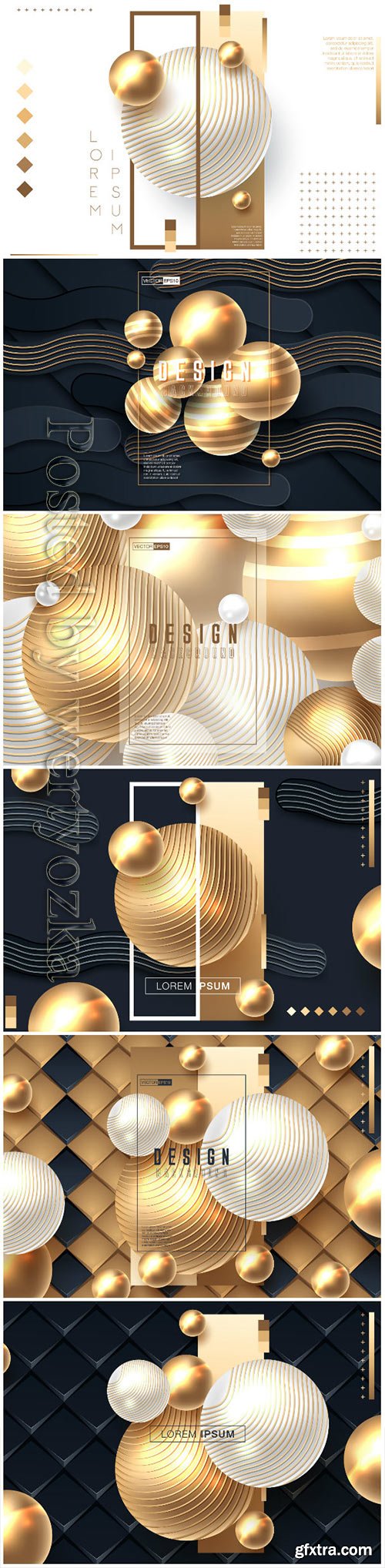 Abstract background with spheres in gold and black color