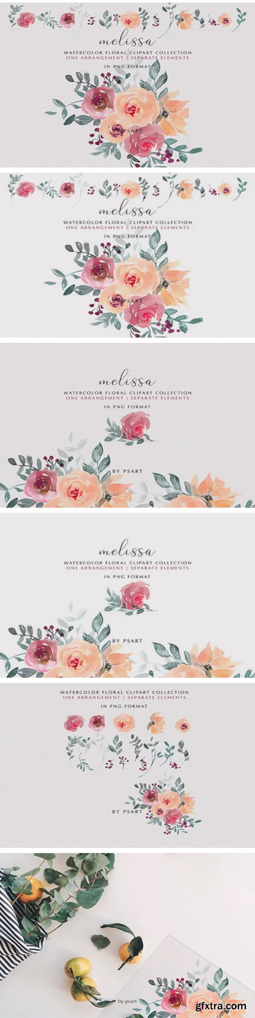 Peach & Mauve Watercolor Floral Clipart 2044841