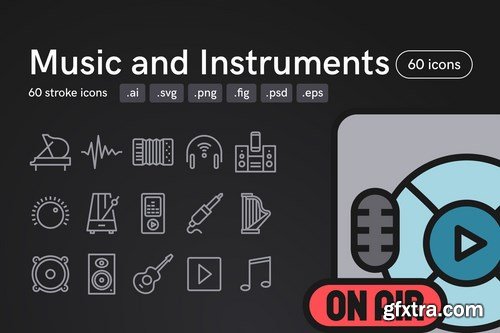 Music and Instruments Icons (60 icons)