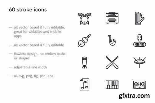 Music and Instruments Icons (60 icons)