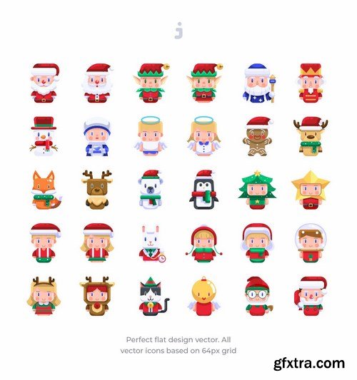 30 Christmas Avatar Icons- Flat