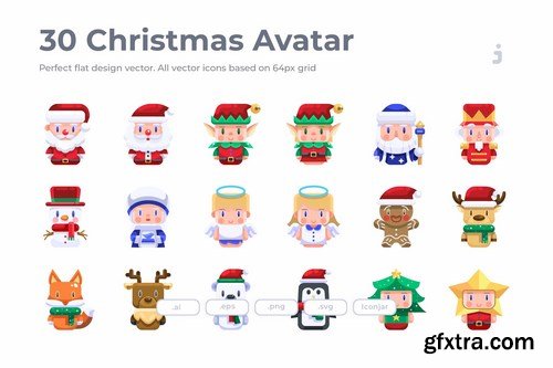 30 Christmas Avatar Icons- Flat