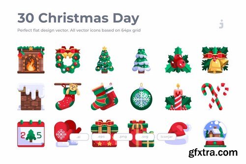 30 Christmas Day Icons - Flat