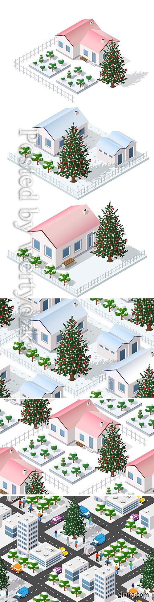 Christmas winter city graphic conceptual holiday illustration