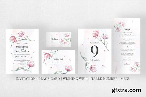 Pink Floral Sketch Wedding Suite