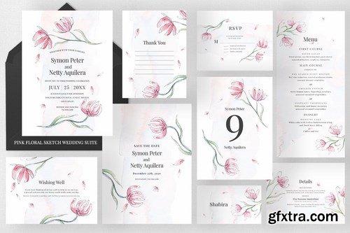 Pink Floral Sketch Wedding Suite