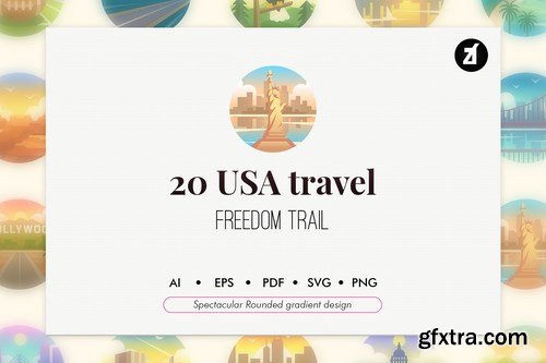 20 America travel rounded gradient elements