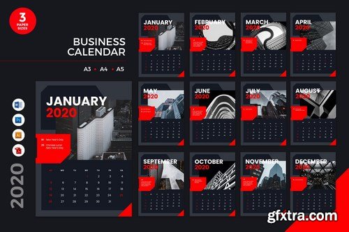 Business Calendar 2020 Calendar - AI, DOC, PSD