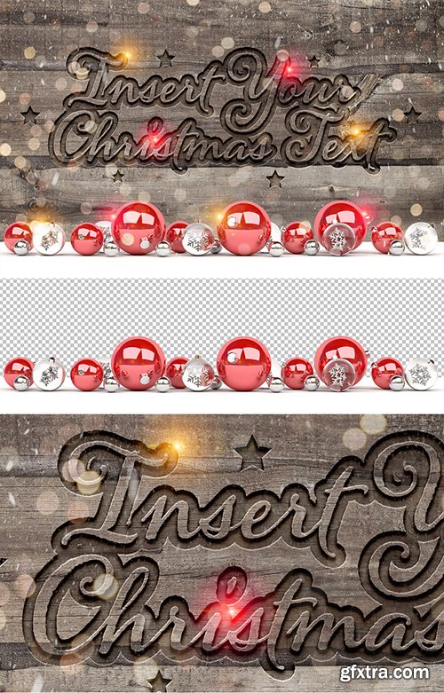 Carved Wood Texture Mockup with Christmas Ornaments 303668939