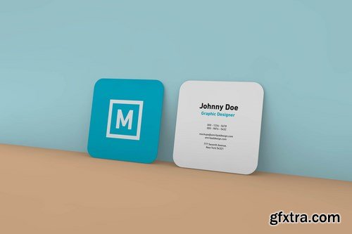 Rounded Square Business Card Wall Mockup