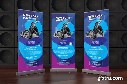 Roll Up Banner & Flyer Music Jazz Promotion Set