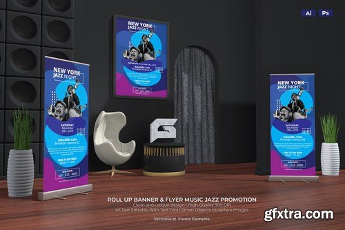 Roll Up Banner & Flyer Music Jazz Promotion Set