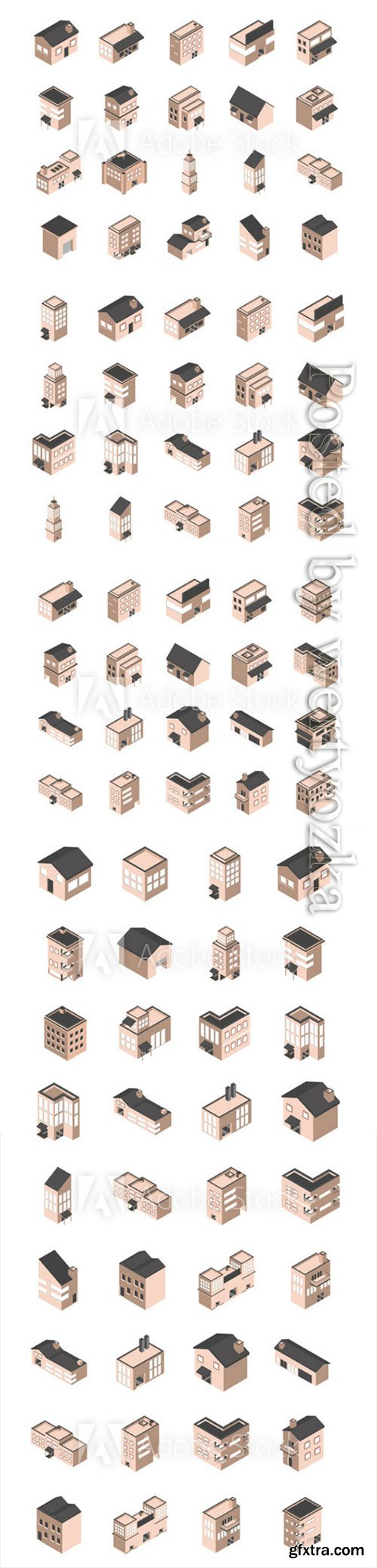 Building isometric style icons vector set