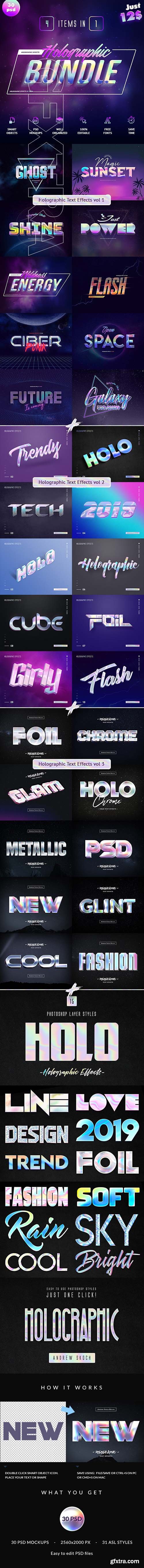 GraphicRiver - Holographic Text Effects Bundle 25047134