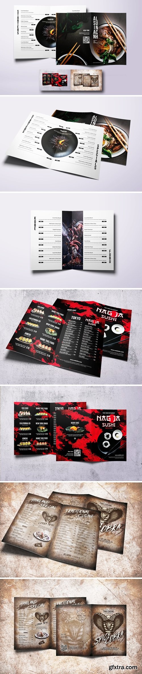 Asian Different Bifold Food Menus Bundle