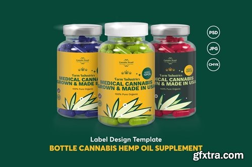 Label Design Bottle Cannabis Hemp Oil Supplement