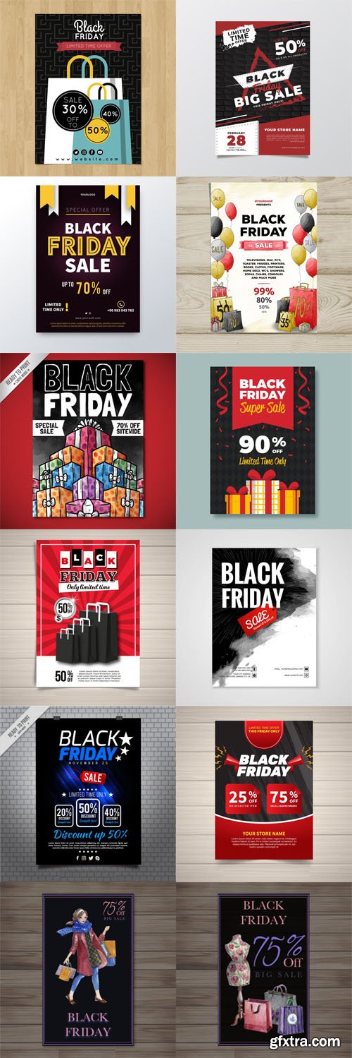 Black Friday Sales Flyers Vector Collection Vol.1