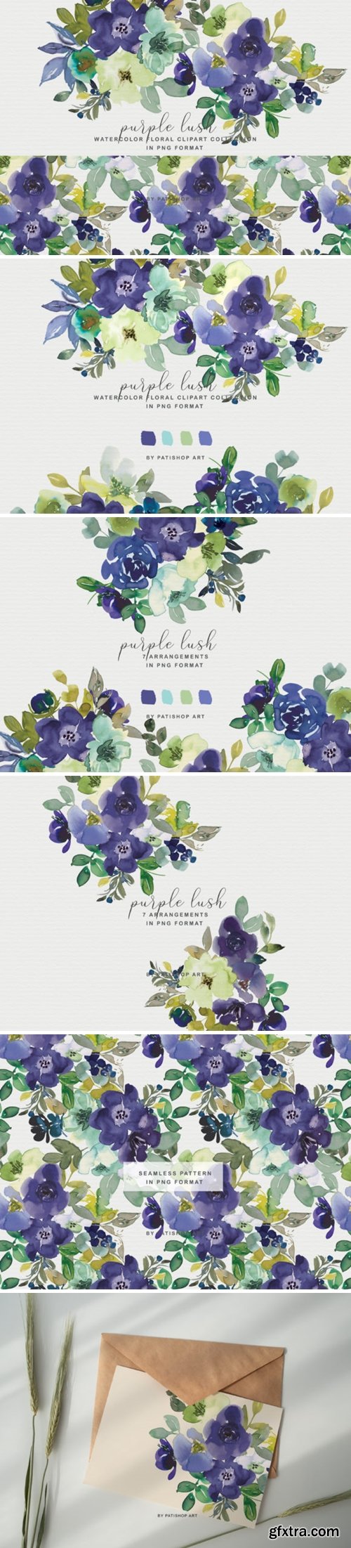 Purple Watercolor Floral Clipart Set 2131276