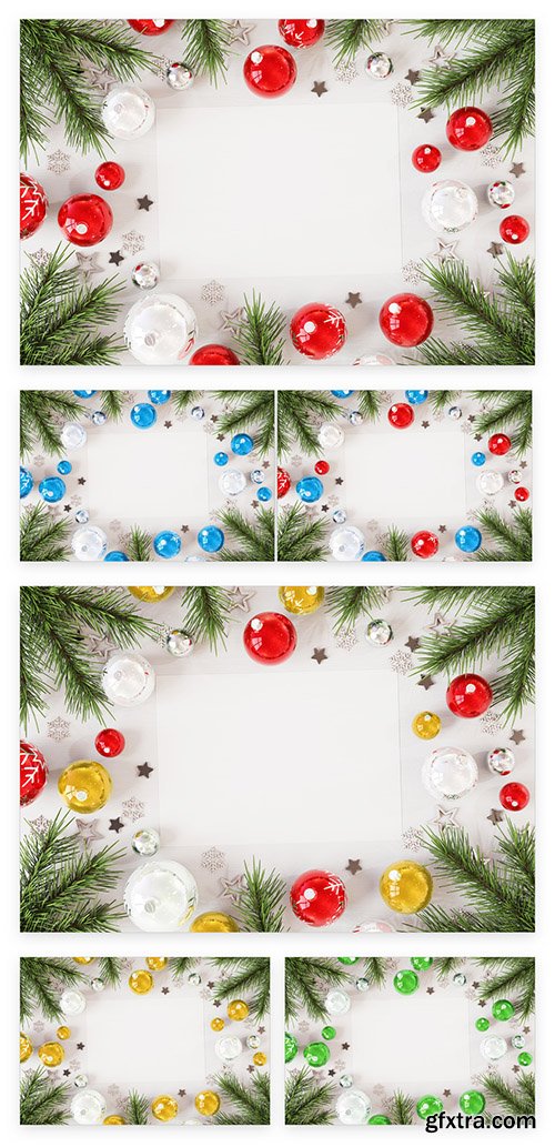 Christmas Card On White Surface With Ornaments Mockup 227103634