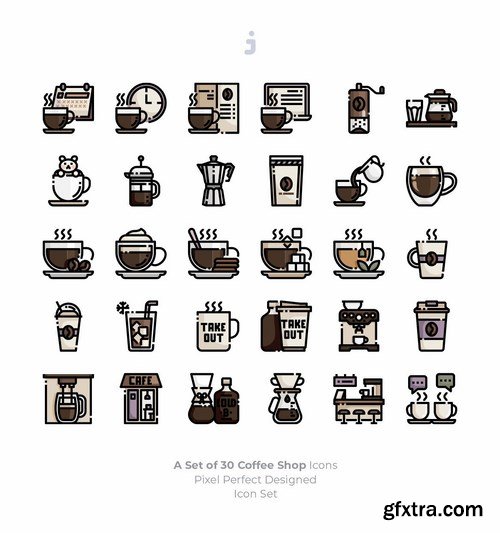 60 Coffee Shop Icons - Flat