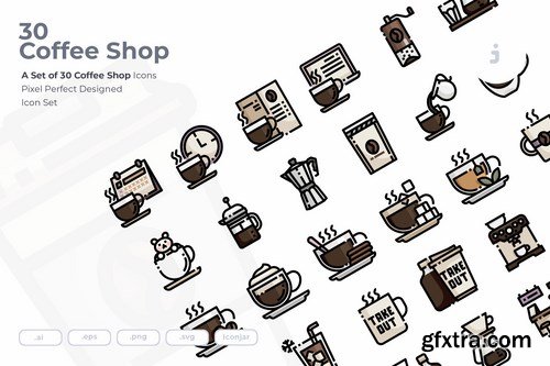 60 Coffee Shop Icons - Flat