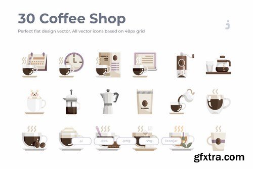 60 Coffee Shop Icons - Flat