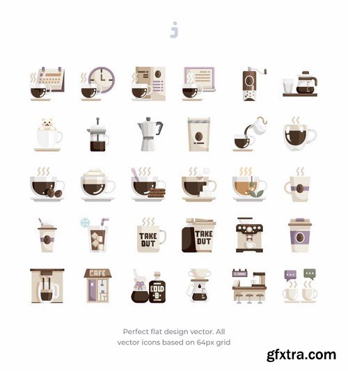 60 Coffee Shop Icons - Flat