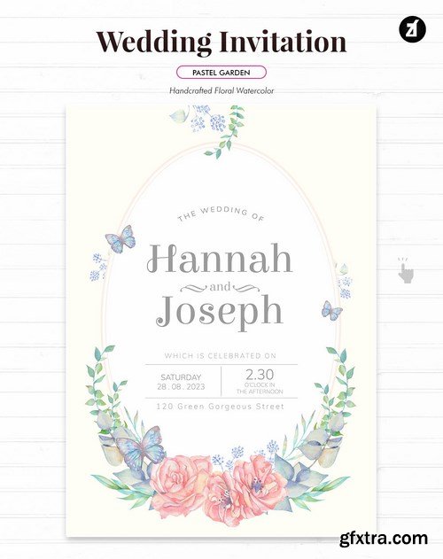 Floral Hand-drawn Watercolor Wedding Invitation