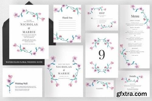 Watercolor Floral Wedding Suite