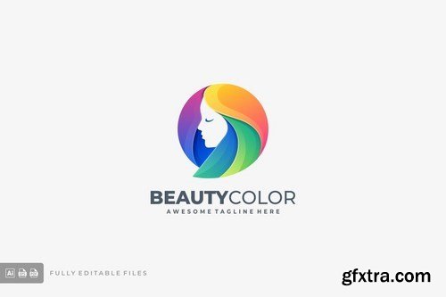 Beauty Girl Head Colorful Logo Template