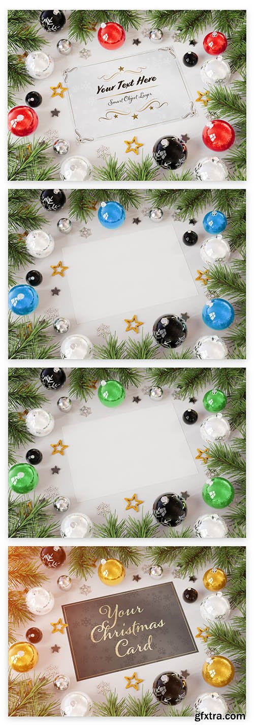 Christmas Card with Ornaments Mockup 228589589