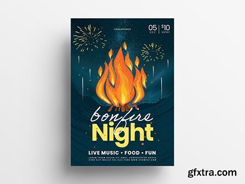 Event Flyer Layout with Bonfire Illustrations 305814145