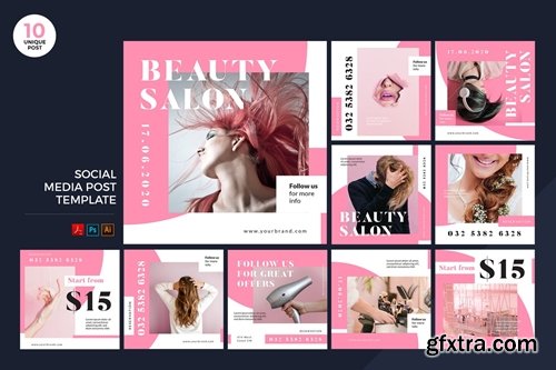 Beauty Salon Social Media Kit PSD & AI Template