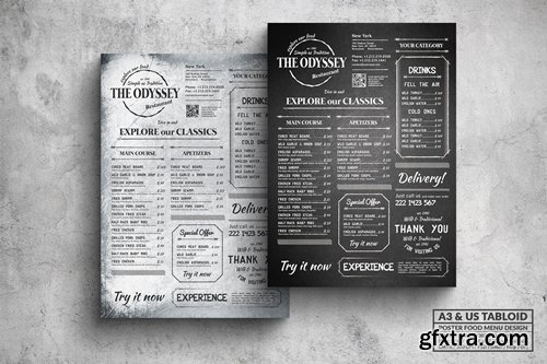 Vintage Rustic Food Menu Poster - A3 & US Tabloid