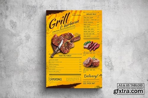 Grill & BBQ Poster Food Menu - A3 & US Tabloid