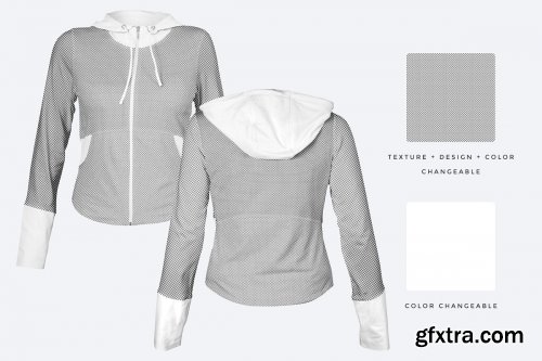 CreativeMarket - Female Zip Front Hoodie Mockup 4138032