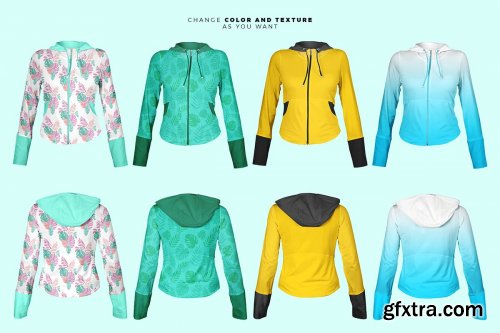 CreativeMarket - Female Zip Front Hoodie Mockup 4138032