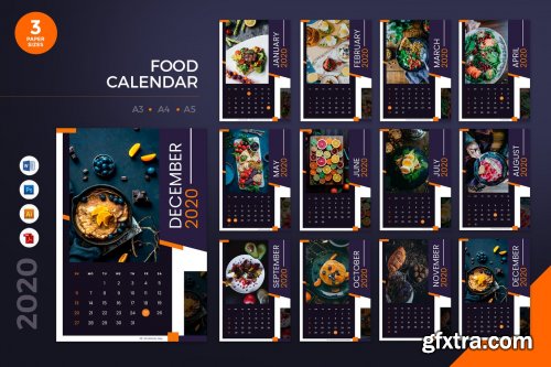 Food Restaurant 2020 Calendar - AI, DOC, PSD