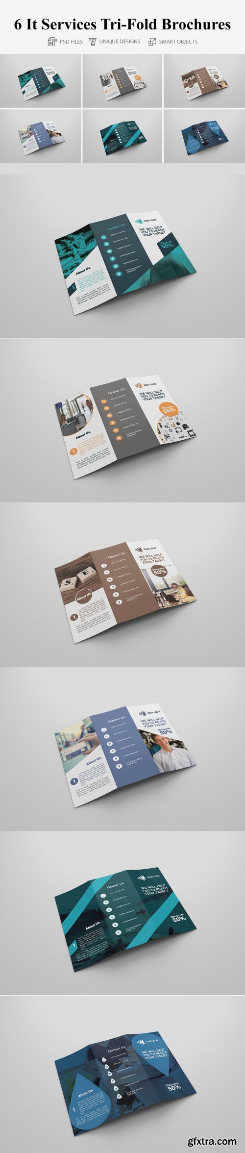 CreativeMarket - 6 It Services Tri Fold Bochures 4218972